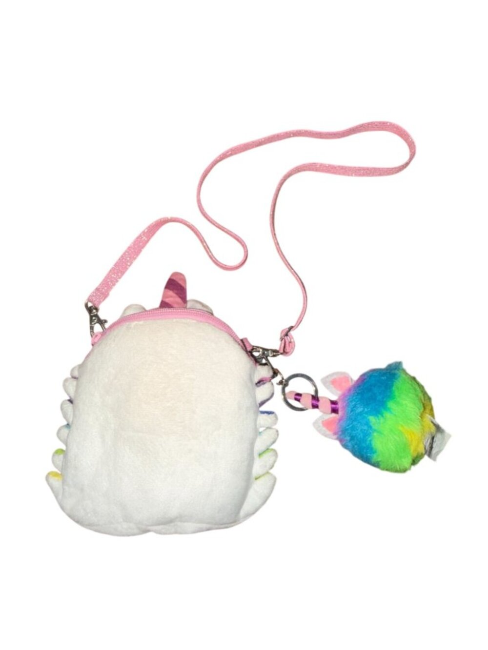 Disney Parks Inside Out Rainbow Unicorn Plush Purse W/Fluffy Charm-GUC - Picture 7 of 8